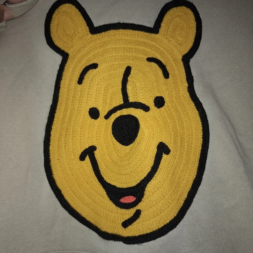 Disney Hoodie Winnie the Pooh Pullover Sweatshirt Crochet Patch Face Size L - Picture 5 of 9